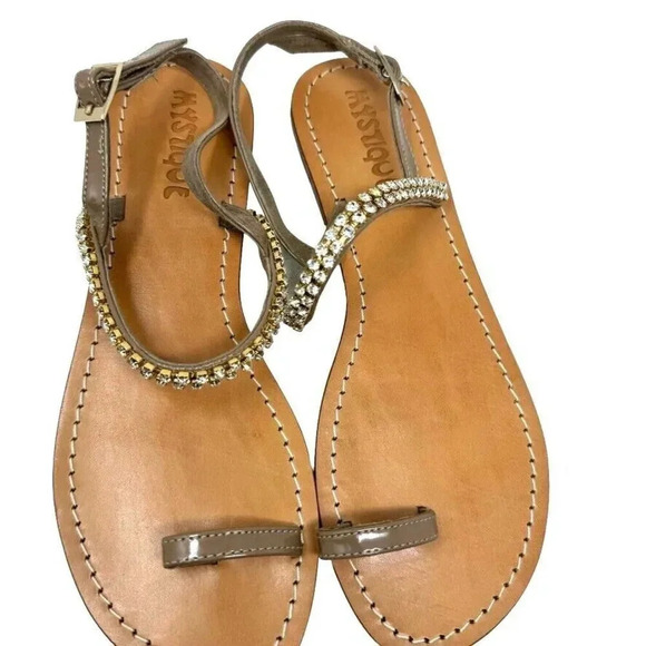 Mystique Rhinestone Toe Loop Sandals Size 10 mocha and gold toe ring thongs New - Picture 7 of 9